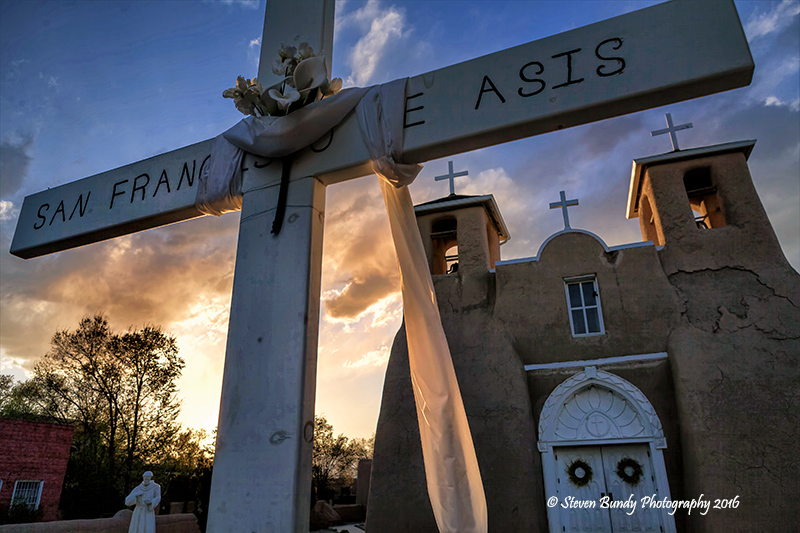 ranchos church sunset glow